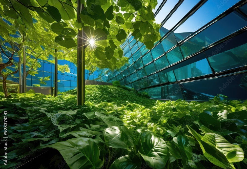 Obraz premium vibrant greenery intertwined sleek modern architecture showcasing harmonious fusion nature urban design, contemporary, landscape, cityscape, outdoor