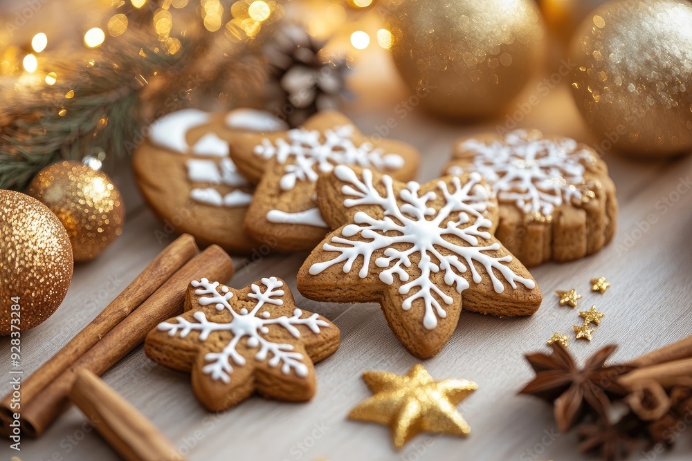 gingerbread cookies, cinnamon sticks and Christmas decorations gingerbread cookies, cinnamon sticks and Christmas decorations