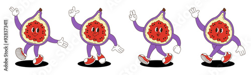 Fig in retro groovy style. Groovy retro characters of fig.