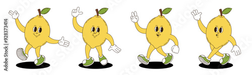 Lemon in retro groovy style. Groovy retro characters of lemon.
