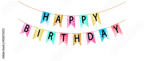 Watercolor vector flags garland Happy Birthday for design of birthday