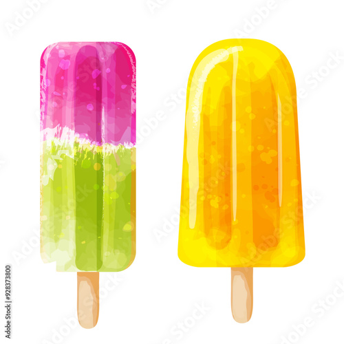 Ice creams. Set of vector watercolor summer popsicles illustration
