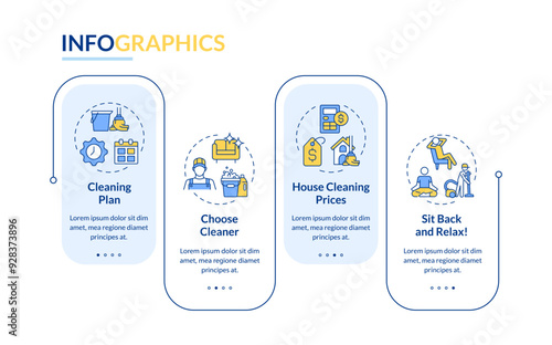 Professional cleaner rectangle infographic vector. House cleaning plan. Hiring housekeeper. Data visualization with 4 steps. Editable rectangular options chart. Lato-Bold, Regular fonts used