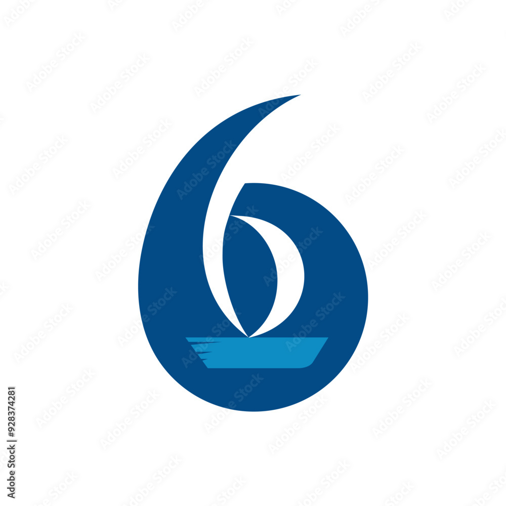 Number 6 Boat Logo, Winter Sport Fun Vector Graphic Number 6 Boat Logo, Winter Sport Fun Vector Graphic