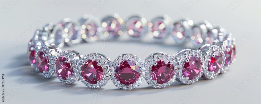 Shiny diamond bracelet with rubies on white background, 4K hyperrealistic photo Shiny diamond bracelet with rubies on white background, 4K hyperrealistic photo