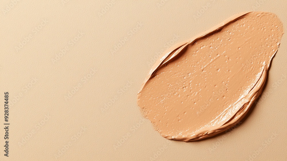 A smooth, creamy texture of foundation swatch on a light beige background, ideal for cosmetic and beauty projects. A smooth, creamy texture of foundation swatch on a light beige background, ideal for cosmetic and beauty projects.
