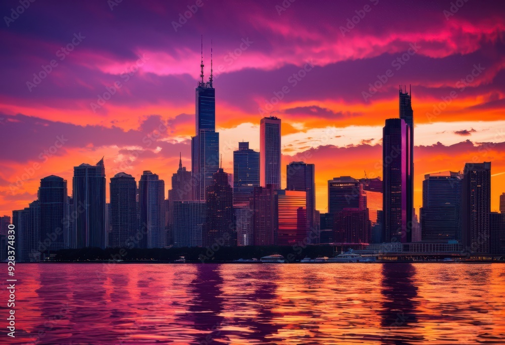 Fototapeta premium vibrant dusk skyline showcasing dramatic cloud formations colorful horizon, clouds, evening, twilight, scenery, landscape, sunset, orange, purple, blue