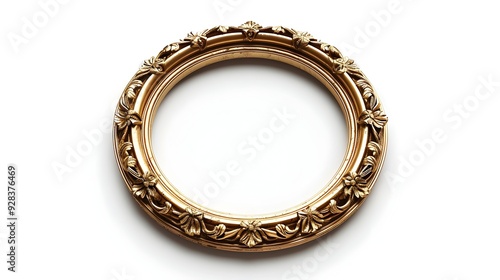 Antique Gold Oval Frame with Detailed Carvings Floating on White Background