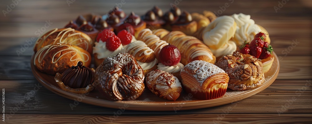 Plate of assorted pastries, 4K hyperrealistic photo Plate of assorted pastries, 4K hyperrealistic photo