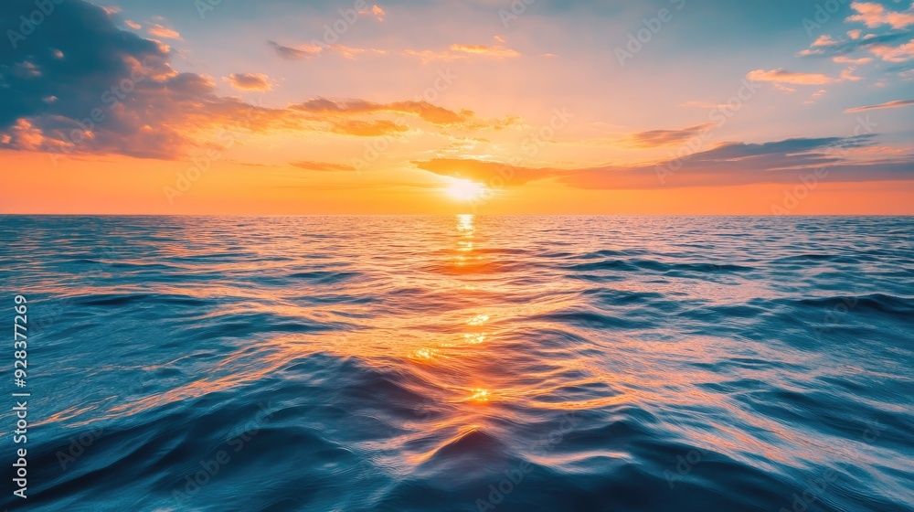 A stunning sea view at sunset, with blue waters and golden light reflecting on the surface. A stunning sea view at sunset, with blue waters and golden light reflecting on the surface.