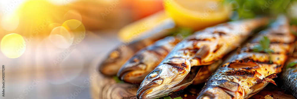 Grilled sardines. AI generative. Grilled sardines. AI generative.