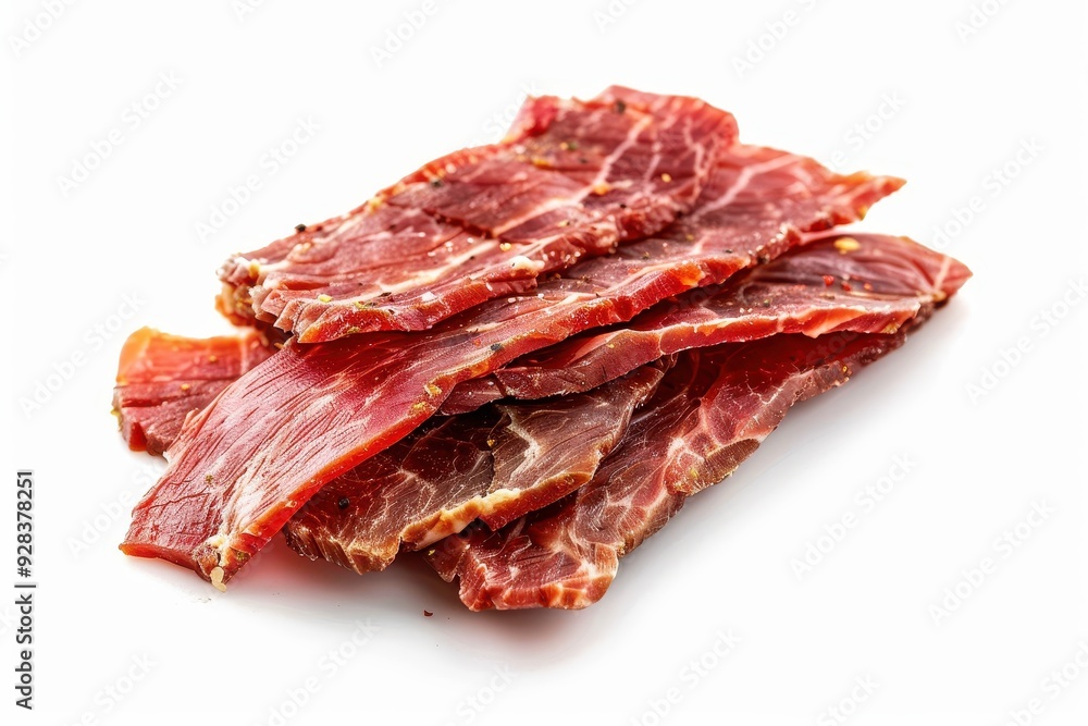 Dried salted turkey slices on white background Dried salted turkey slices on white background