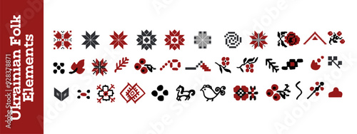 Vector Folk Pixel Pattern Set With Ukrainian Motifs 