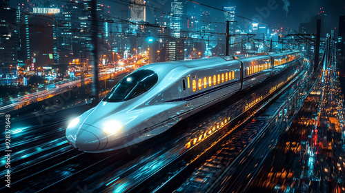 Futuristic High-Speed Train at Night