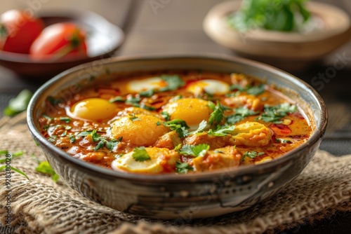 Egg curry with selective focus in a bowl