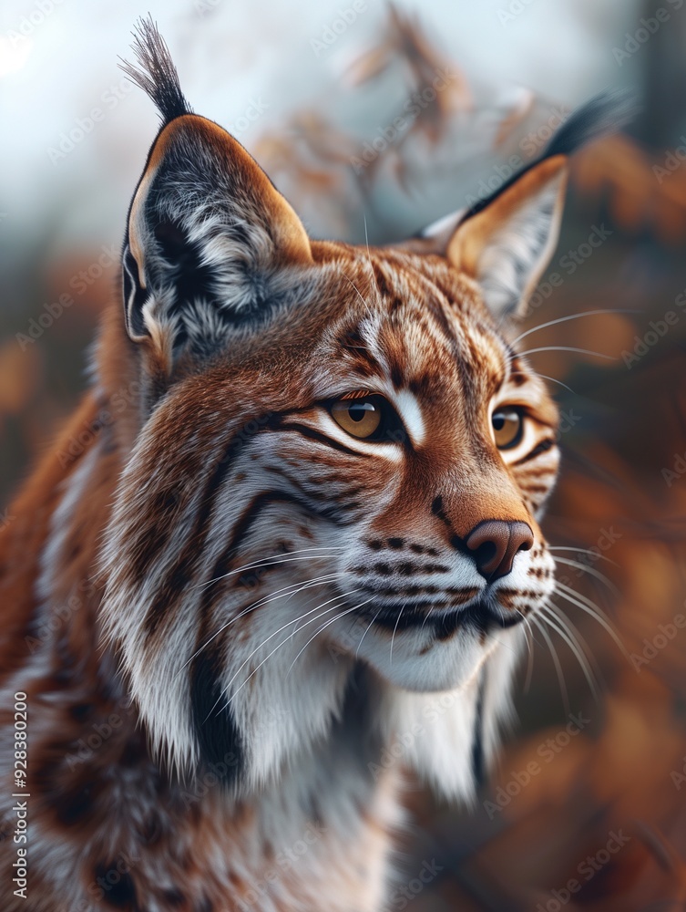 Eurasian Lynx, Lynx lynx, Close Up Portrait in Temperate Forest Habitat Eurasian Lynx, Lynx lynx, Close Up Portrait in Temperate Forest Habitat