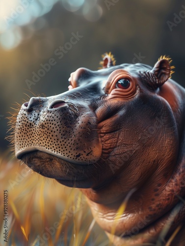 Portrait of a Pygmy Hippo, Choeropsis liberiensis, in Its Natural Habitat