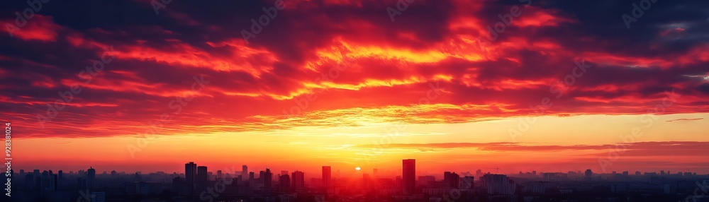 Breathtaking sunset over a city skyline, with dramatic clouds and vibrant colors creating a stunning evening atmosphere. Breathtaking sunset over a city skyline, with dramatic clouds and vibrant colors creating a stunning evening atmosphere.