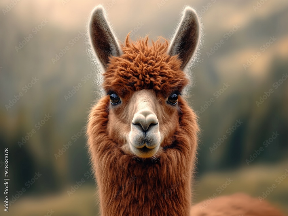 Obraz premium Endangered Alpaca in natural mountain habitat, wildlife close up