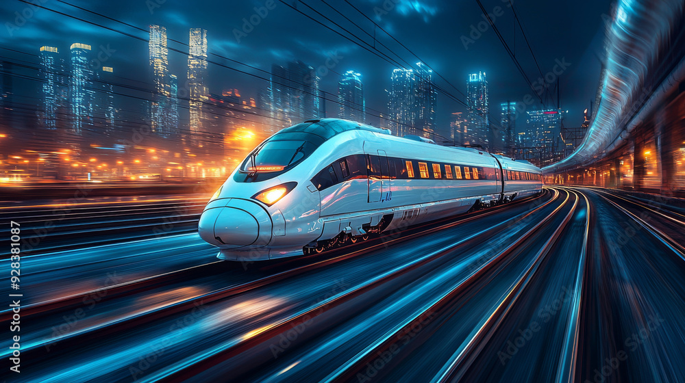 Futuristic High-Speed Train at Night Futuristic High-Speed Train at Night