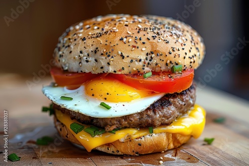 Eggburger with cheese and tomato photo