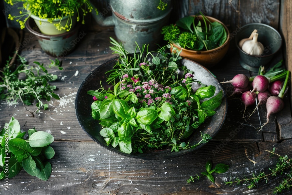 A wooden table filled with various vegetables A wooden table filled with various vegetables