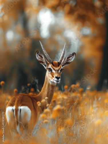 Detailed view of a Gerenuk, Litocranius walleri, in the African savannah photo