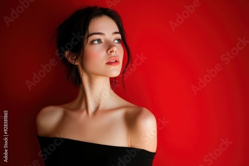 Wallpaper Mural Female model posing in a studio, wide shot, with a bright-colored background Torontodigital.ca