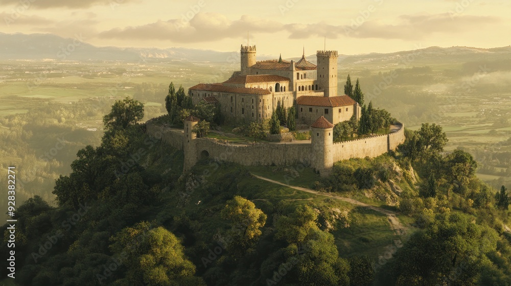 Medieval Castle on Hilltop with Scenic Valley Medieval Castle on Hilltop with Scenic Valley