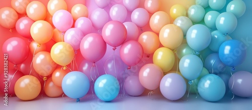 Colorful Array of Helium Balloons in Pastel Shades Against a Gradient Background for Celebrations and Parties