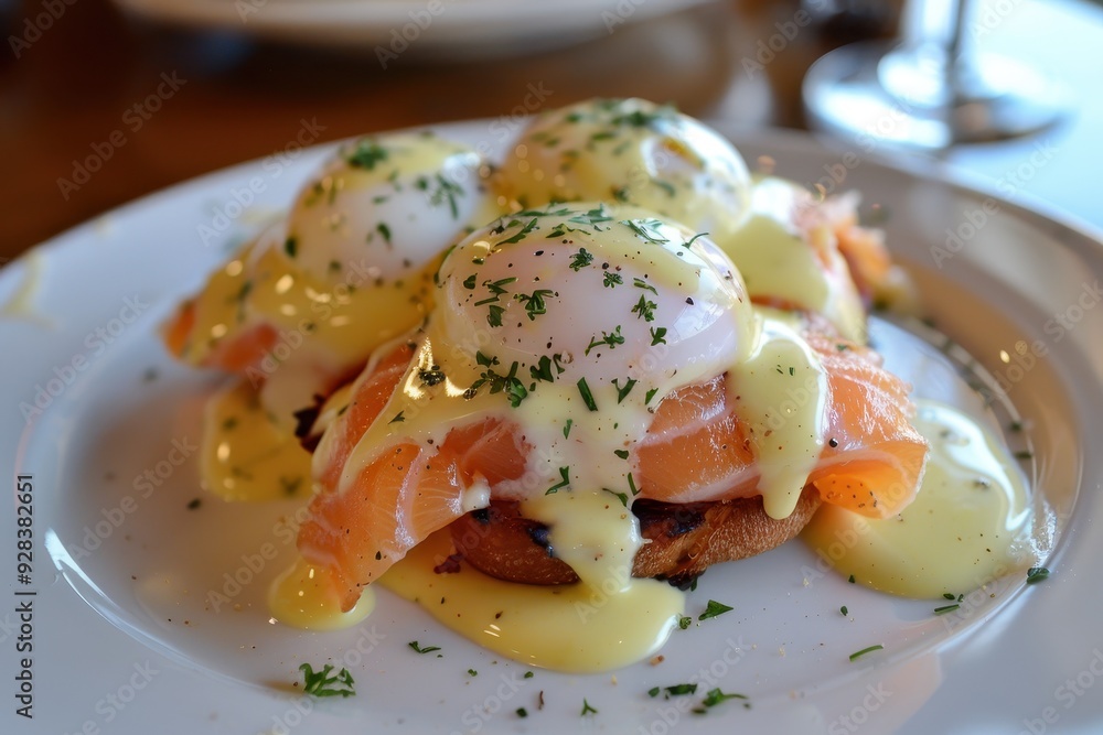 Eggs Benedict with smoked salmon herbs and hollandaise sauce Eggs Benedict with smoked salmon and hollandaise Eggs Benedict with smoked salmon herbs and hollandaise sauce Eggs Benedict with smoked salmon and hollandaise