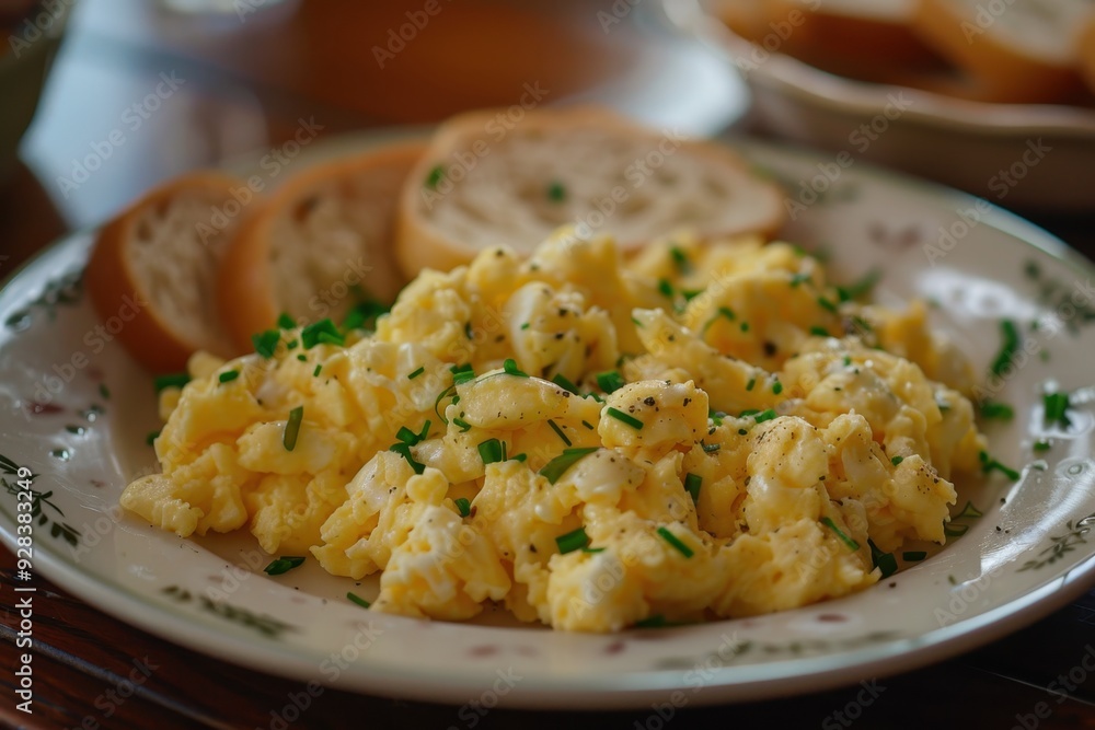 Eggs scrambled on plate Eggs scrambled on plate