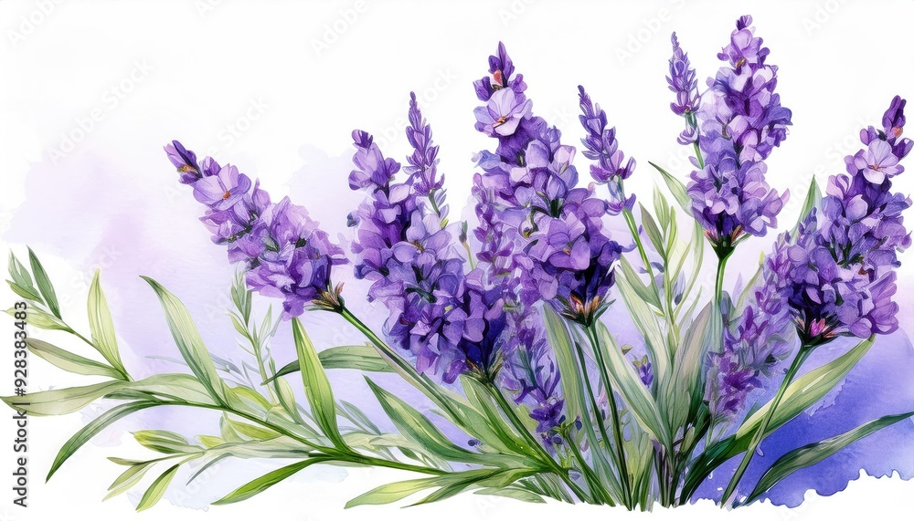 Obraz premium Beautiful lavender flowers in a soft watercolor style, perfect for adding a serene touch to any design or project.
