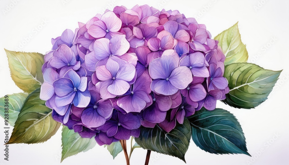 Beautiful purple hydrangeas with lush green leaves, perfect for enhancing any floral design or botanical theme. Beautiful purple hydrangeas with lush green leaves, perfect for enhancing any floral design or botanical theme.