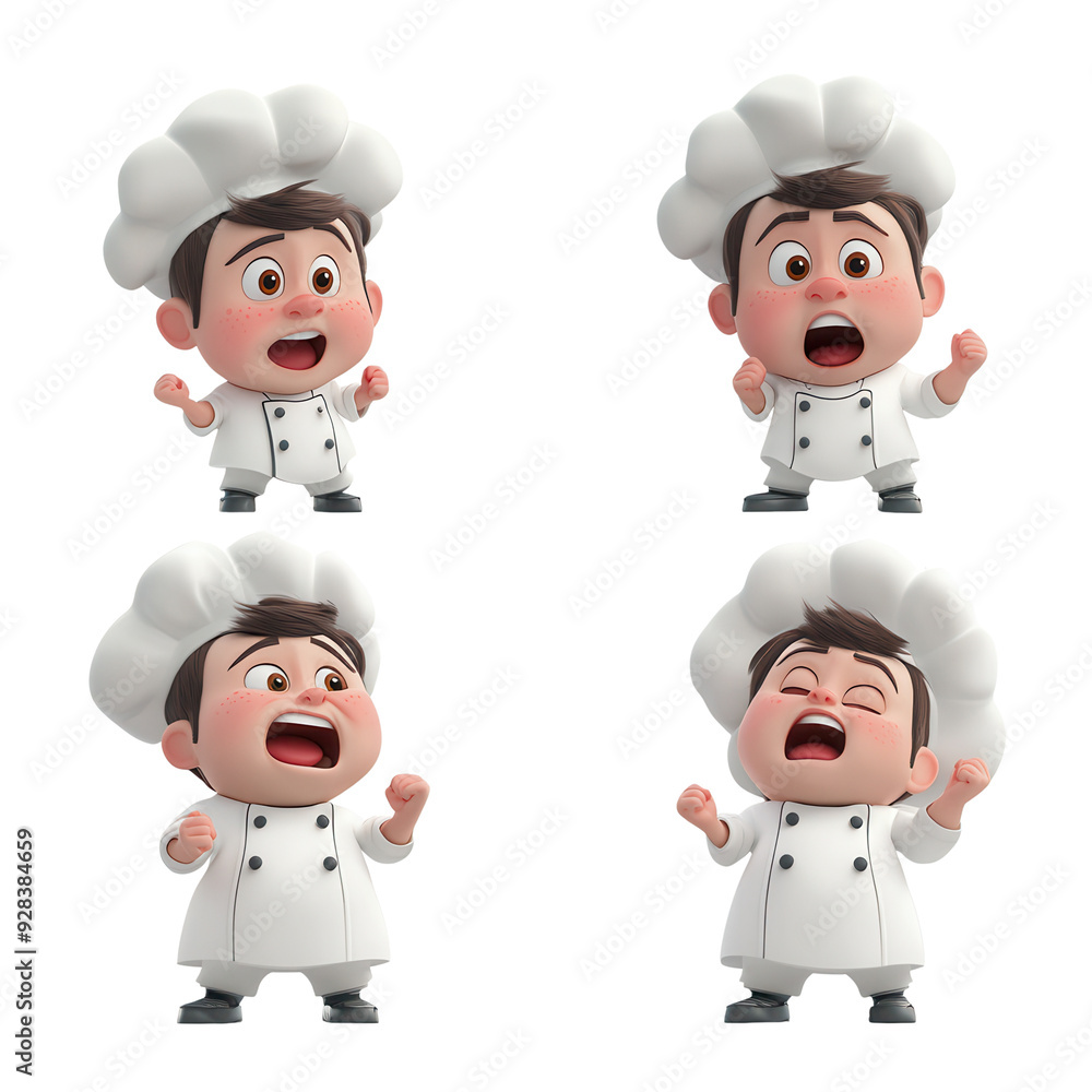A cheerful cartoon chef expressing various emotions while cooking in a playful kitchen environment. isolated on a transparent background A cheerful cartoon chef expressing various emotions while cooking in a playful kitchen environment. isolated on a transparent background