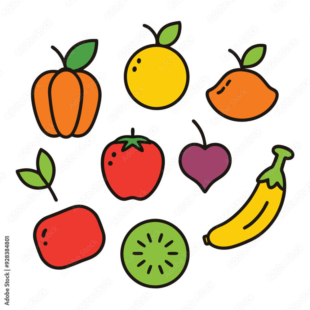 set of fruits and vegetables set of fruits and vegetables