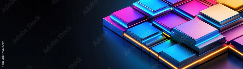 Intricate tessellated square patterns, glowing neon edges, futuristic design, perfect symmetry, balanced with dark background Intricate tessellated square patterns, glowing neon edges, futuristic design, perfect symmetry, balanced with dark background