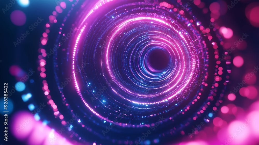 Vibrant circular light tunnel with swirling pink and blue patterns Vibrant circular light tunnel with swirling pink and blue patterns