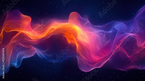 Abstract Colorful Wave of Light and Energy on a Dark Background with Stars