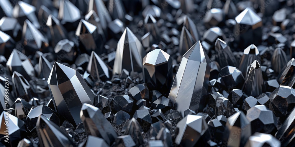 Black Crystal Formations, 3D Rendering, Gemstone, Texture, Facets Black Crystal Formations, 3D Rendering, Gemstone, Texture, Facets