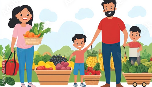 Happy Family Shopping for Fresh Produce at a Farmer's Market