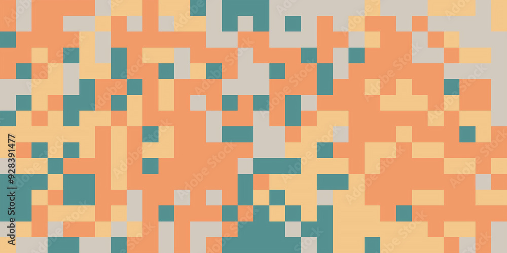 Abstract digital pattern with geometric shapes. Pixelated background with muted tones of orange, yellow, blue, and gray. Perfect for website design, social media, or print projects. Abstract digital pattern with geometric shapes. Pixelated background with muted tones of orange, yellow, blue, and gray. Perfect for website design, social media, or print projects.