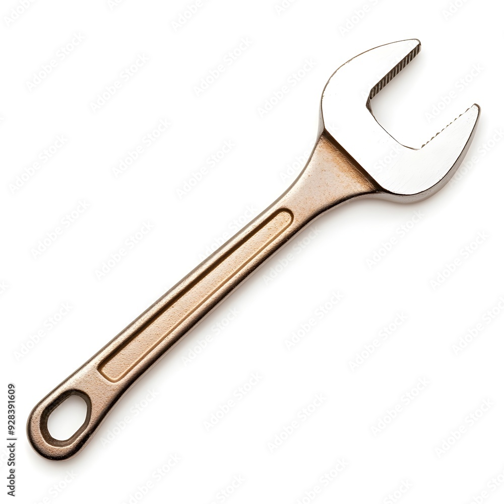 Detailed Silver Metal Wrench on White Background for Construction or Mechanical Repair Concepts Detailed Silver Metal Wrench on White Background for Construction or Mechanical Repair Concepts