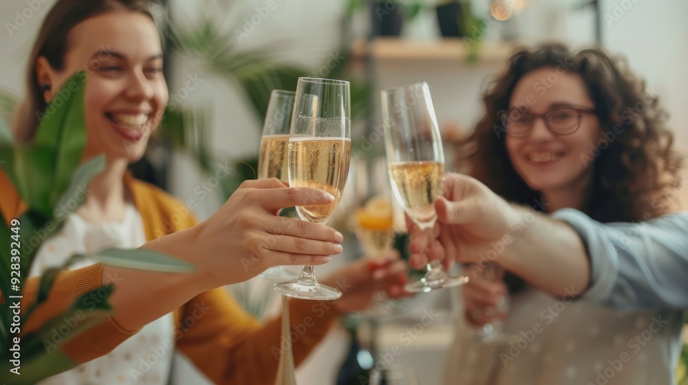 A tech startup team celebrating a successful product launch with a toast. A tech startup team celebrating a successful product launch with a toast.
