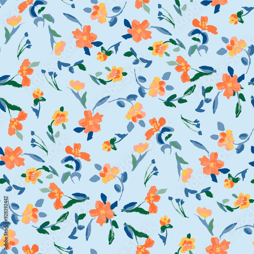 Cute feminine seamless watercolor pattern with little tiny wildflowers, hand drawn, not AI
