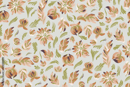 Abstract floral seamless pattern. Bright colors, gouache painting.hand drawn, not AI