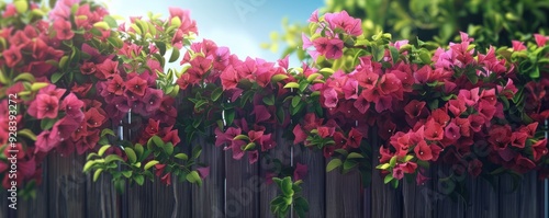 Wallpaper Mural Vibrant bougainvillea cascading over a garden fence, 4K hyperrealistic photo Torontodigital.ca
