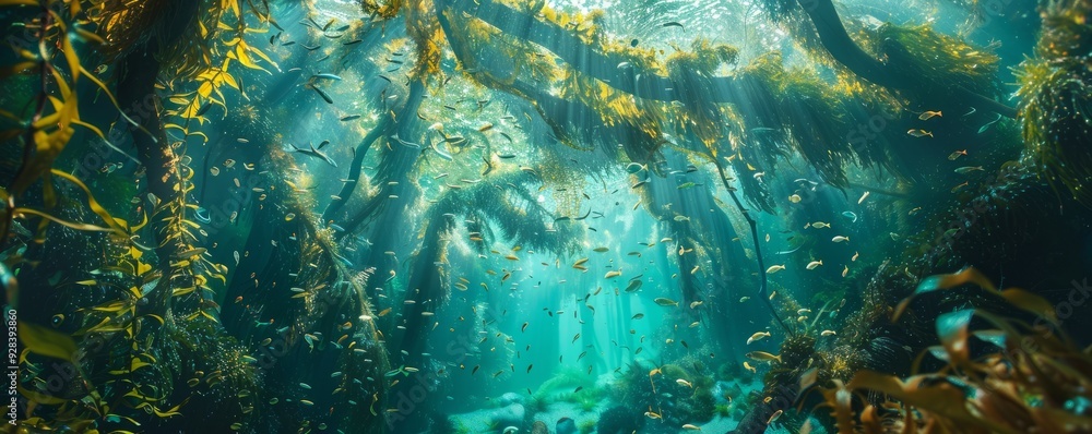 Stunning underwater forest with kelp swaying, 4K hyperrealistic photo Stunning underwater forest with kelp swaying, 4K hyperrealistic photo