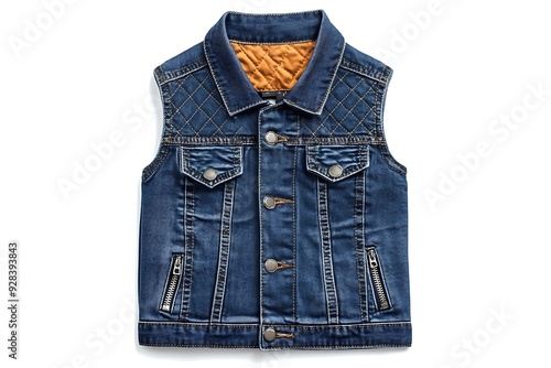 Blue denim vest on white background