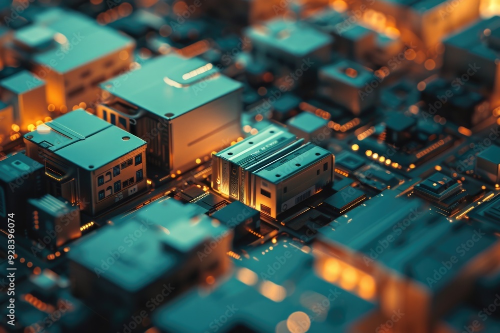 Obraz premium An aerial view of a city at night, ideal for use in urban planning, architecture or travel images